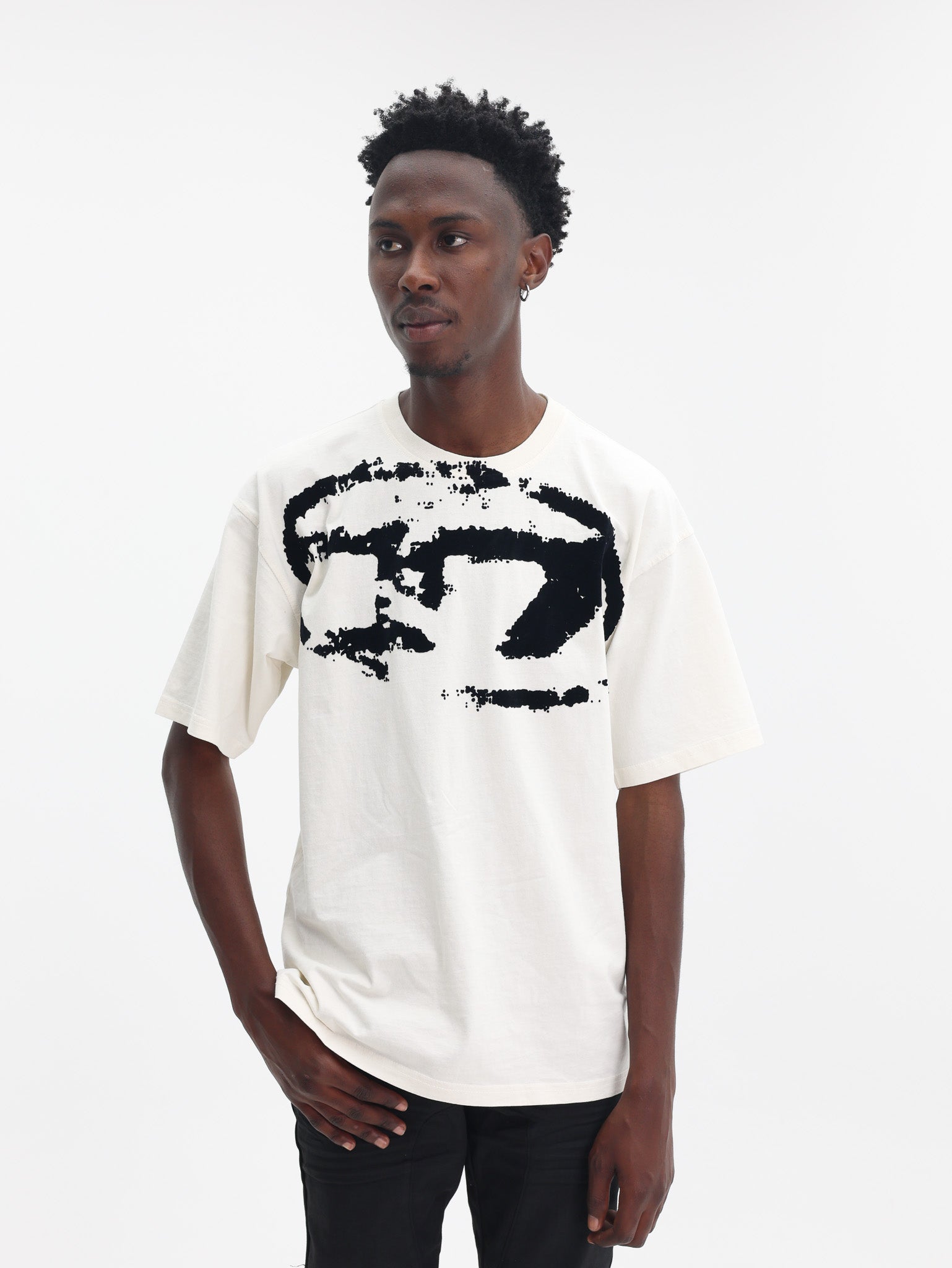 Diesel T-Shirt Box Distressed Flocked Logo White-Black